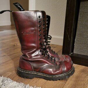 Original Gripfast made in England 14 eye burgundy rub steel-toed  boots.